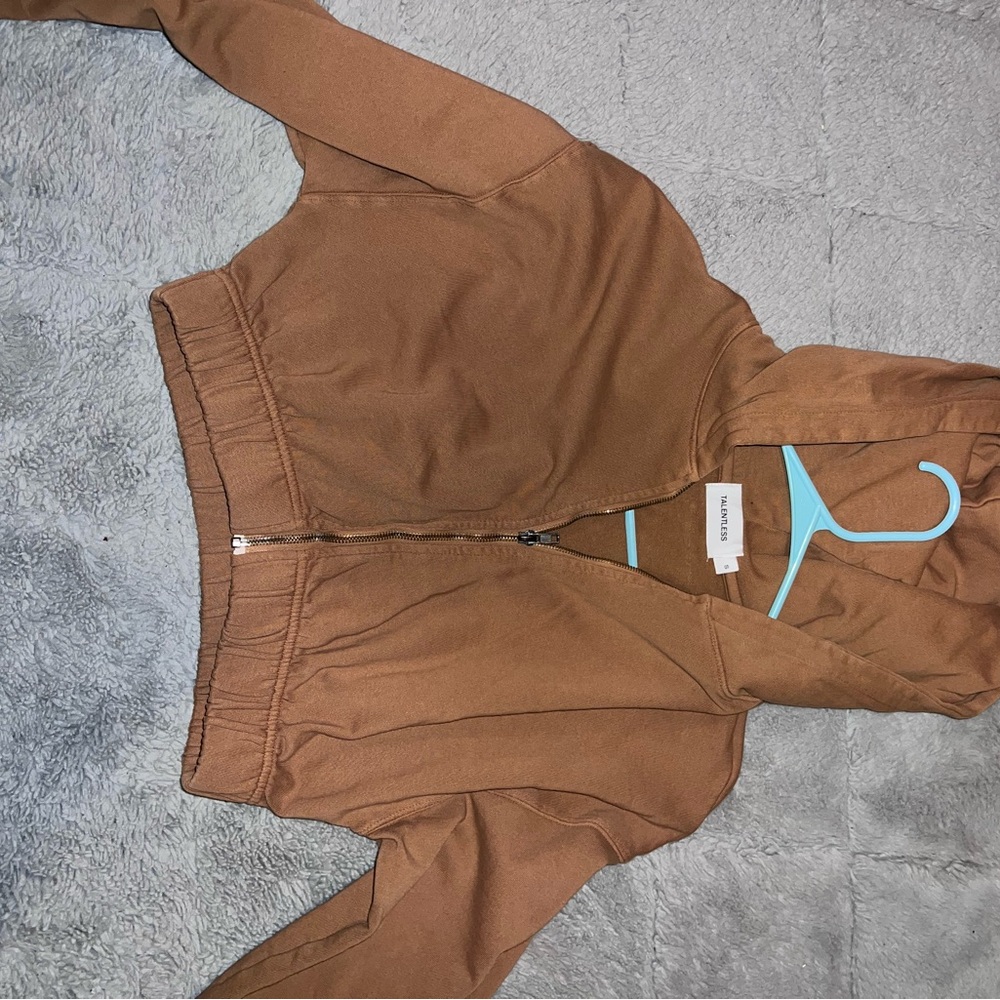 TALENTLESS Brown Bomber Jacket with Stand-Up Collar
